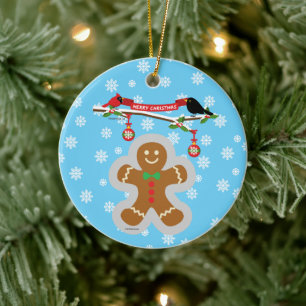 Gingerbread, Snowflakes and Birds Ceramic Ornament