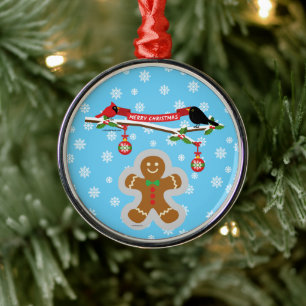 Gingerbread, Snowflakes and Birds Metal Ornament