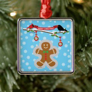 Gingerbread, Snowflakes and Birds Metal Ornament