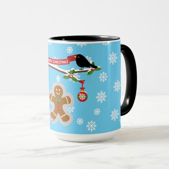 Gingerbread, Snowflakes and Birds Mug (Front Right)