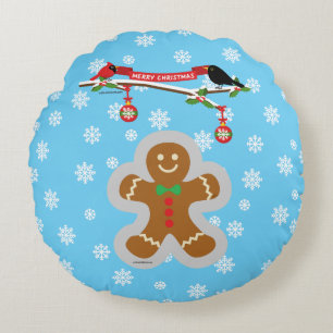 Gingerbread, Snowflakes and Birds Round Cushion