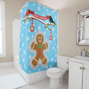 Gingerbread, Snowflakes and Birds Shower Curtain