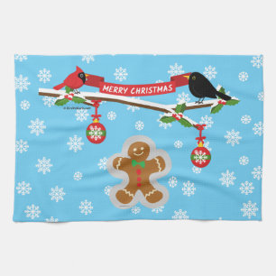 Gingerbread, Snowflakes and Birds Tea Towel
