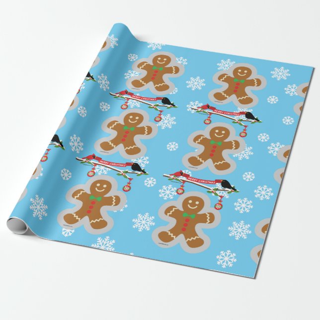 Gingerbread, Snowflakes and Birds Wrapping Paper (Unrolled)