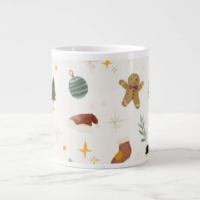 Gingerbread, Snowman, Tree & Holiday Icons Large Coffee Mug (Front)