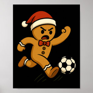 Gingerbread Soccer Player Funny Christmas Kids Boy Poster