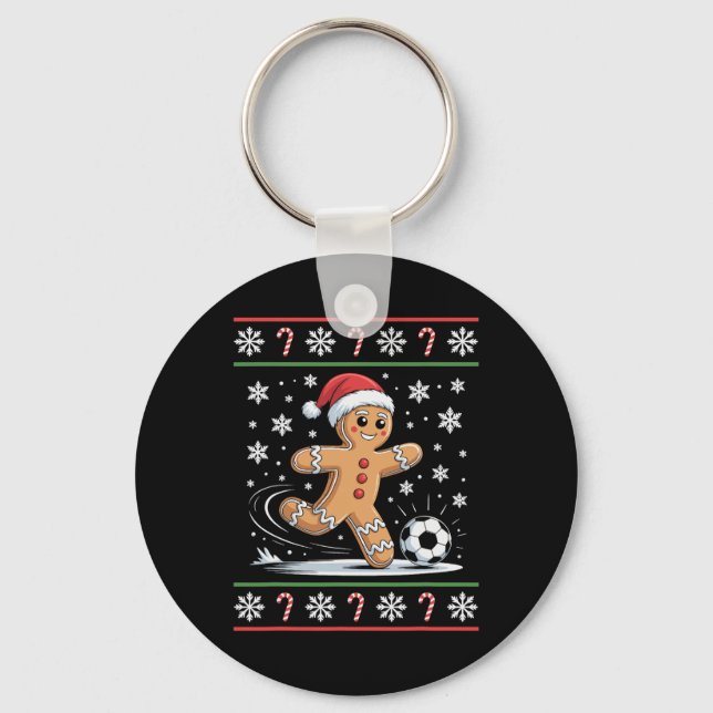 Gingerbread Soccer Player Ugly Christmas Sweater K Key Ring (Front)
