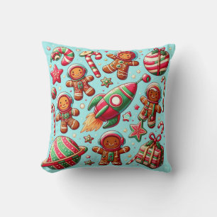 Gingerbread spaceship christmas cushion