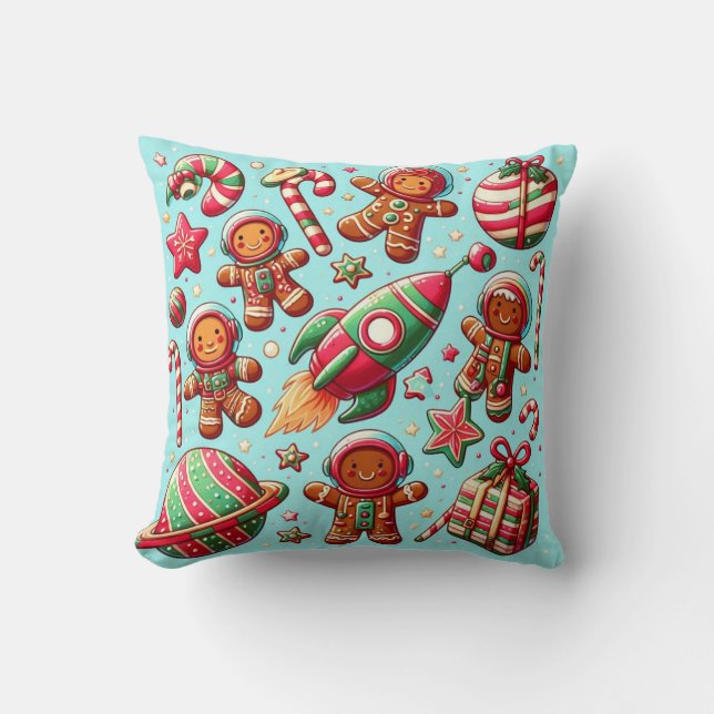 Gingerbread spaceship christmas cushion (Front)