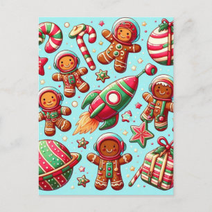 Gingerbread spaceship christmas postcard