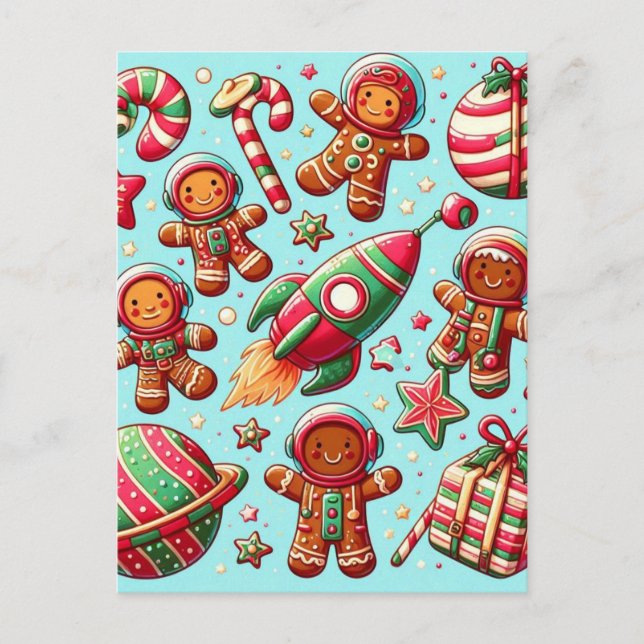 Gingerbread spaceship christmas postcard (Front)
