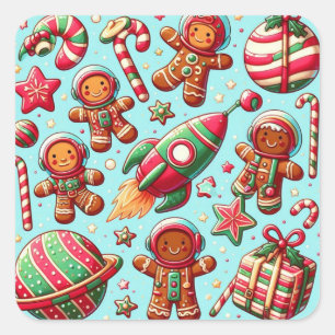 Gingerbread spaceship christmas square sticker