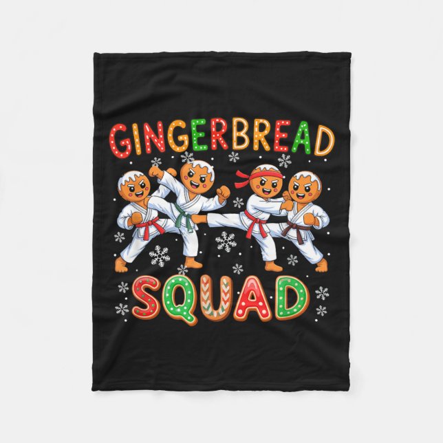 Gingerbread Squad Christmas Karate Lover Funny Fleece Blanket (Front)