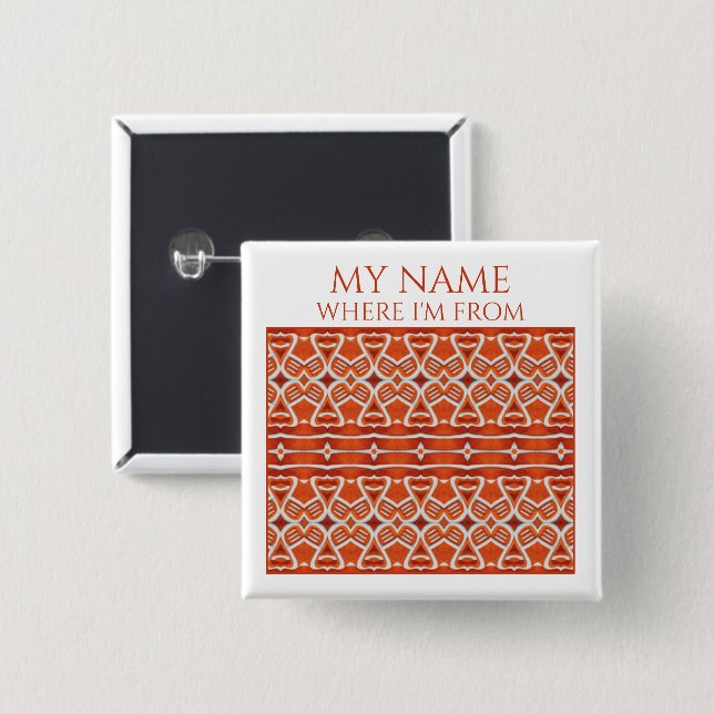 GINGERBREAD Square Name Tag Pin Button (Front & Back)