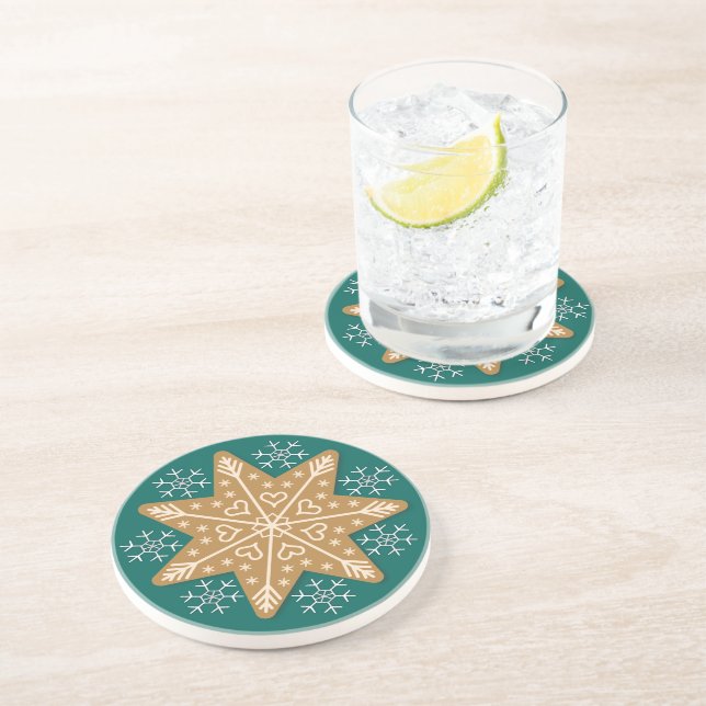 Gingerbread Star and Snowflakes Christmas Coaster (Side)