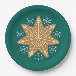 Gingerbread Star and Snowflakes Christmas Paper Plate