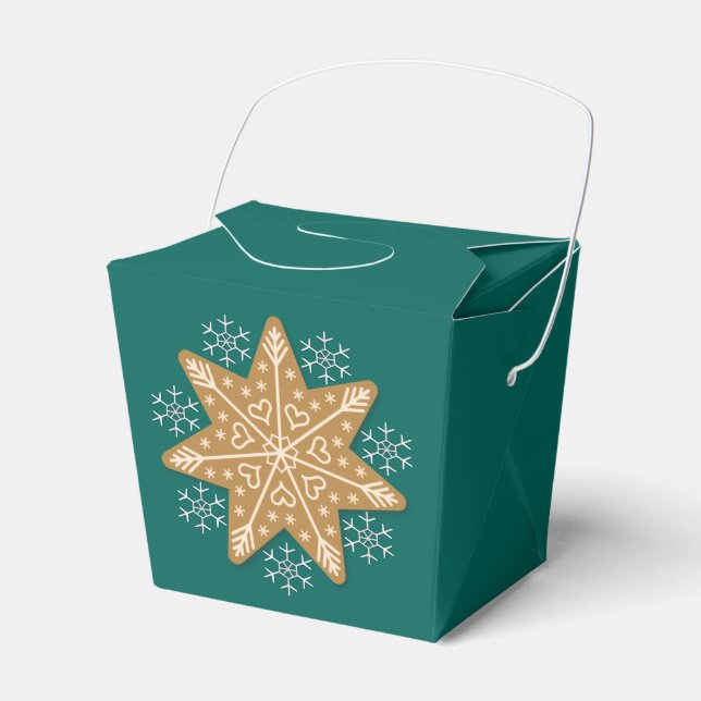Gingerbread Star and Snowflakes Teal Favour Box (Front Side)
