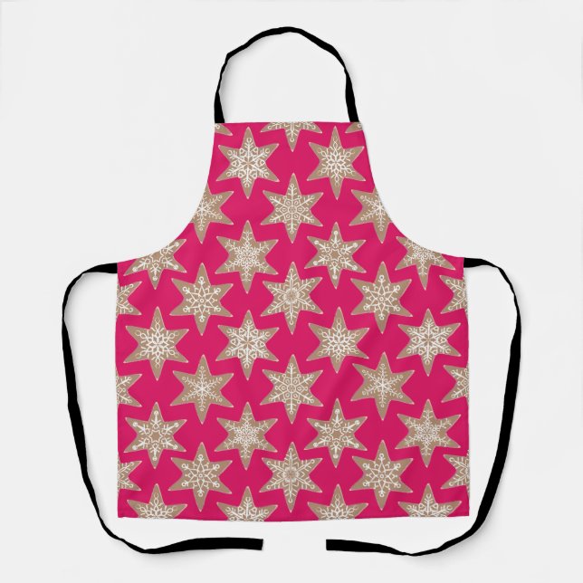 Gingerbread Stars Christmas (Festive Red) Apron (Front)