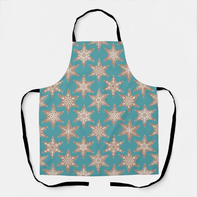 Gingerbread Stars Christmas (Green) Apron (Front)