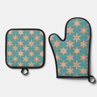 Gingerbread Stars Christmas (Green) Oven Mitt & Pot Holder Set