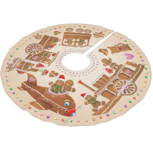 Gingerbread Steam Train, Steamboat, And Aeroplane Brushed Polyester Tree Skirt