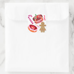 Gingerbread Stickers with Pink Doughnuts, Candy Ca