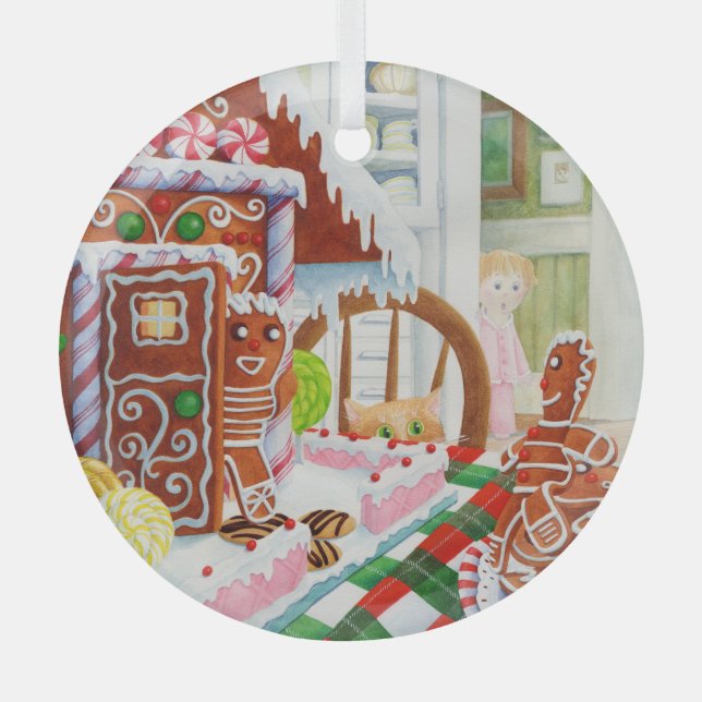 GINGERBREAD SURPRISE Glass Circle Ornament (Front)