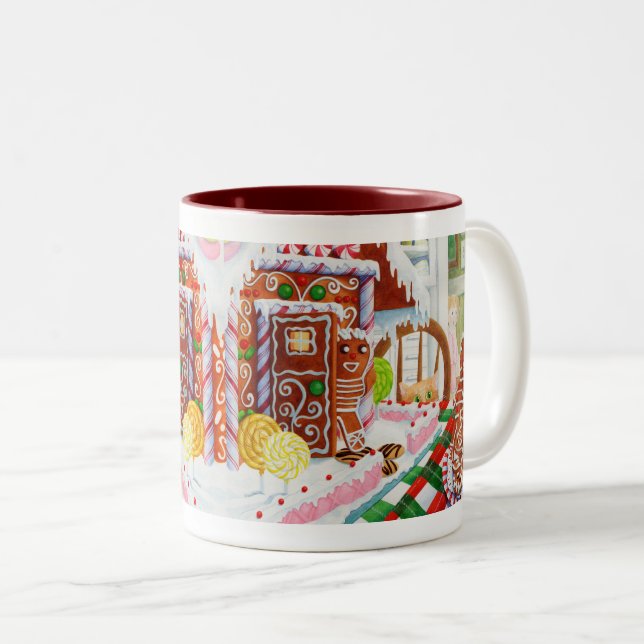 GINGERBREAD SURPRISE Maroon Two-Tone Mug (Front Right)