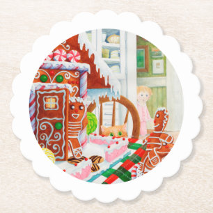 GINGERBREAD SURPRISE Scallop Round Paper Coasters