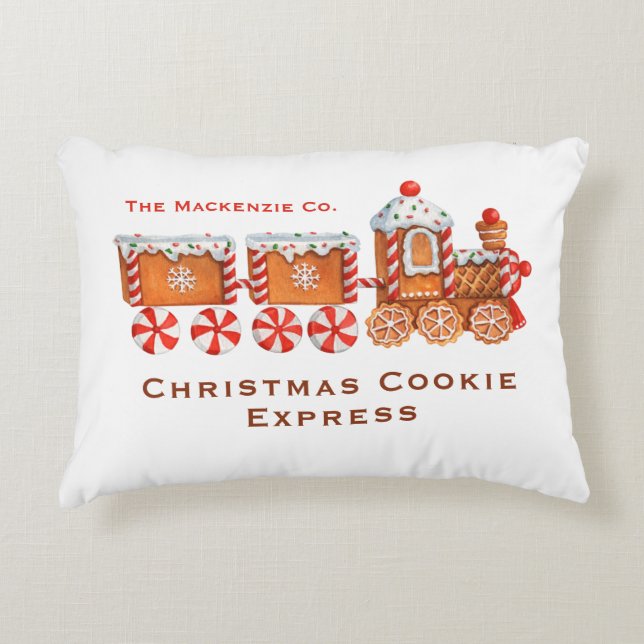 Gingerbread Train Customisable Christmas Decorative Cushion (Front)