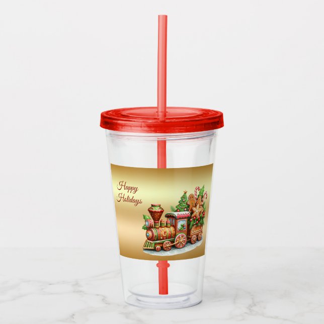 Gingerbread Train Holiday Acrylic Tumbler (Front)