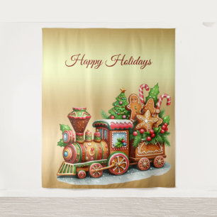 Gingerbread Train Holiday Backdrop Tapestry