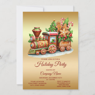 Gingerbread Train Holiday Party Invitation