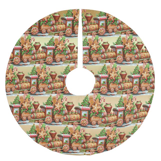 Gingerbread Train Holiday Tree Skirt (Front)