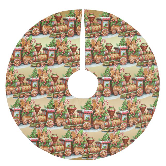 Gingerbread Train Holiday Tree Skirt (Front)