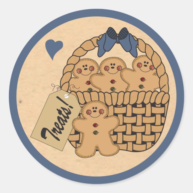 Gingerbread Treat Basket Classic Round Sticker (Front)
