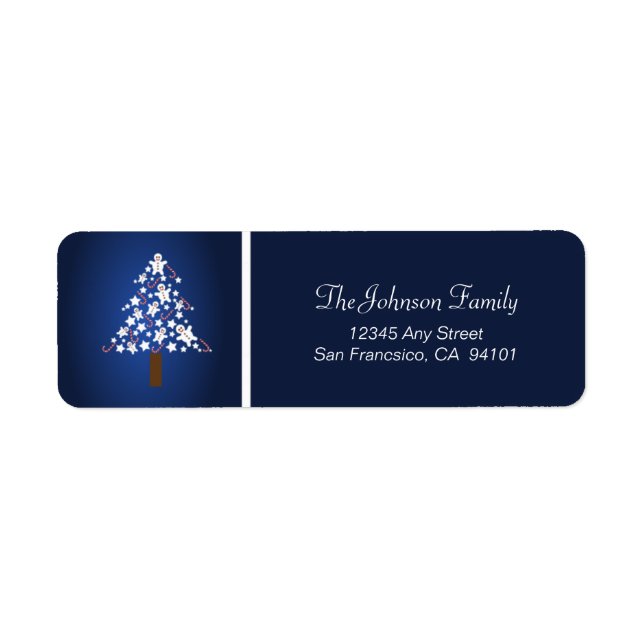 Gingerbread Tree Holiday Address Labels (sapphire) (Front)