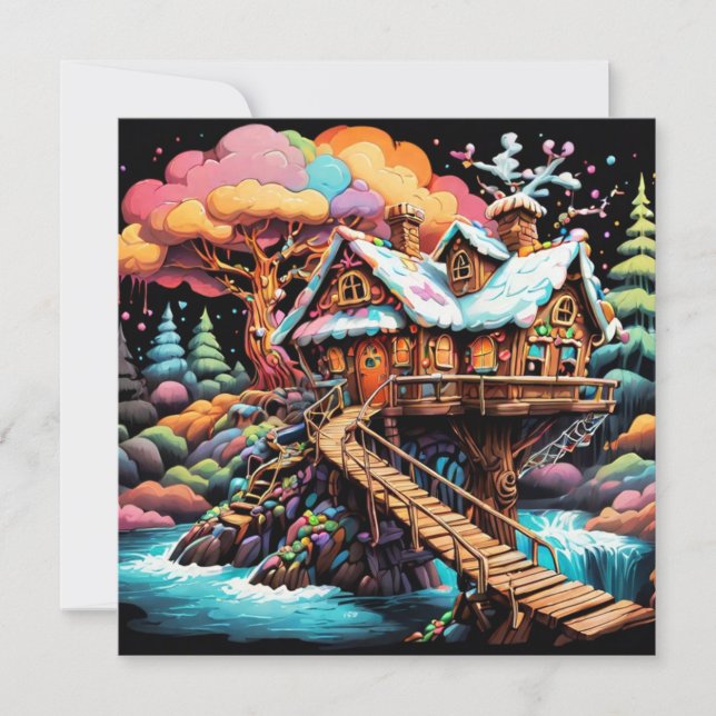 Gingerbread treehouse coloful christmas  holiday card (Front)