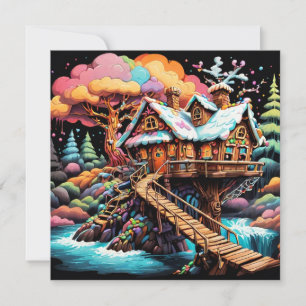 Gingerbread treehouse coloful christmas  holiday card