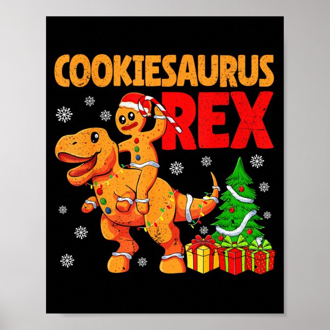 Gingerbread Trex Dinosaur For Christmas Gingerbrea Poster (Front)