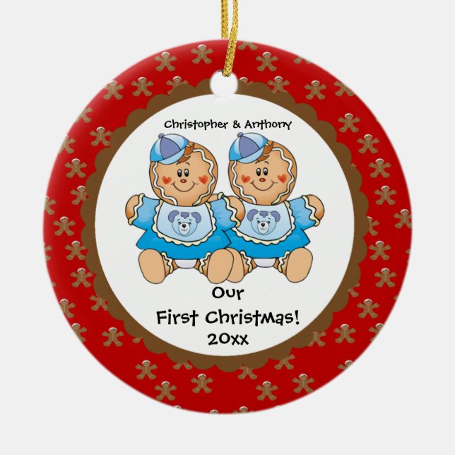 Gingerbread Twins Baby's First Christmas Ornament (Front)