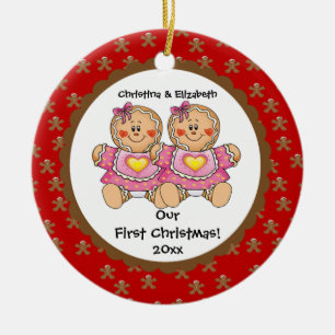 Gingerbread Twins Baby's First Christmas Ornament