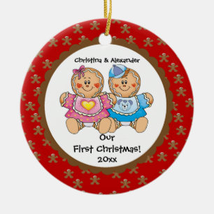 Gingerbread Twins Baby's First Christmas Ornament
