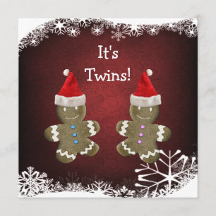 Gingerbread Twins Christmas Baby Shower Invitation