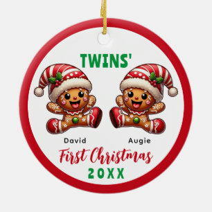 Gingerbread Twins' First Christmas Ceramic Ornament