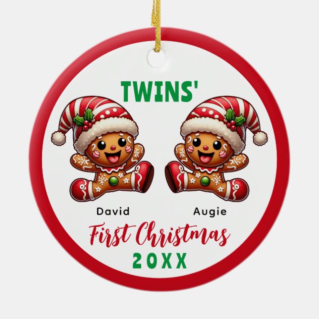 Gingerbread Twins' First Christmas Ceramic Ornament (Back)