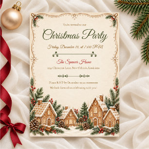 Gingerbread Village Christmas Party Invitation