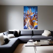 Gingerbread village in the snow | AI Art  Poster