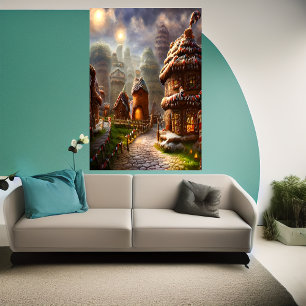 Gingerbread village in Valhalla AI Art Poster