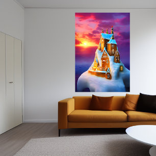 Gingerbread village on a iceberg AI Art Poster